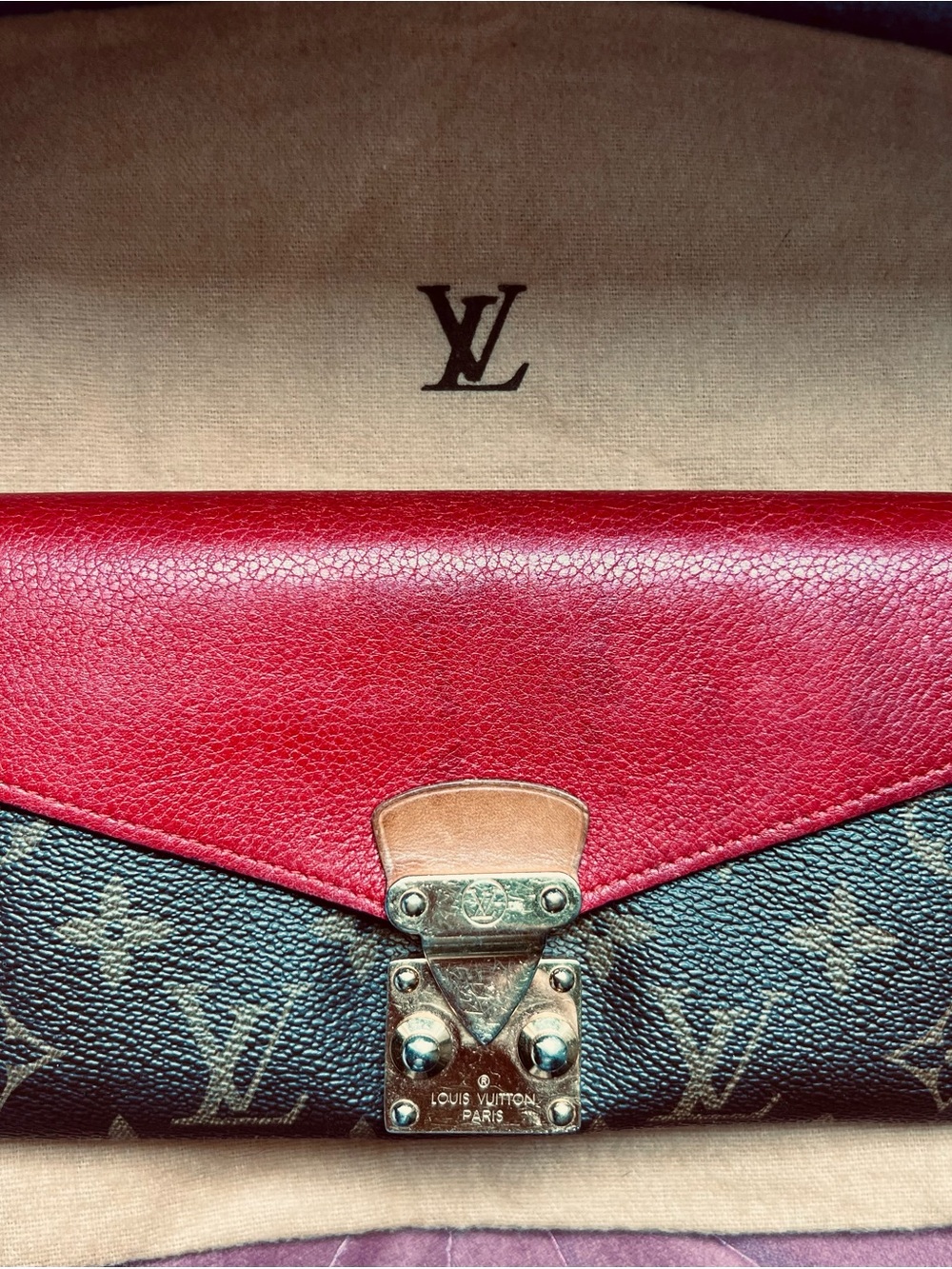 Authentic LV Pallas Wallet Monogram Cherry Red Leather | Excellent &Discontinued